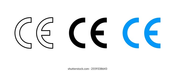 CE mark icon. Made in EU certificate letters. European certified CE label vector illustration. EU quality control product package emblem. CE EU certified industry symbol isolated.