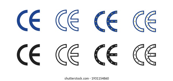 CE mark icon. CE marking  for product packaging. CE symbol isolated on white background.  collection of European Conformity certification mark. 10 eps