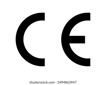 CE mark symbol Vector illustration, CE marking icon, Industrial certificate standard safety logo CE, packaging symbol CE isolated, Certification EU safety sign, warning sign, certification mark.