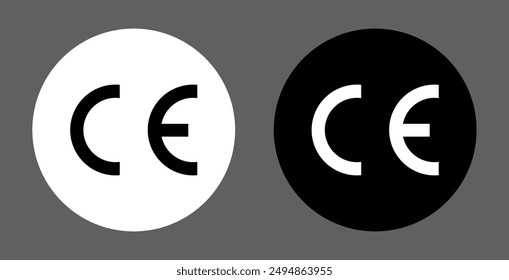 CE mark symbol Vector illustration, CE marking icon, Industrial certificate standard safety logo CE, packaging symbol CE isolated, Certification EU safety sign, warning sign, certification mark.