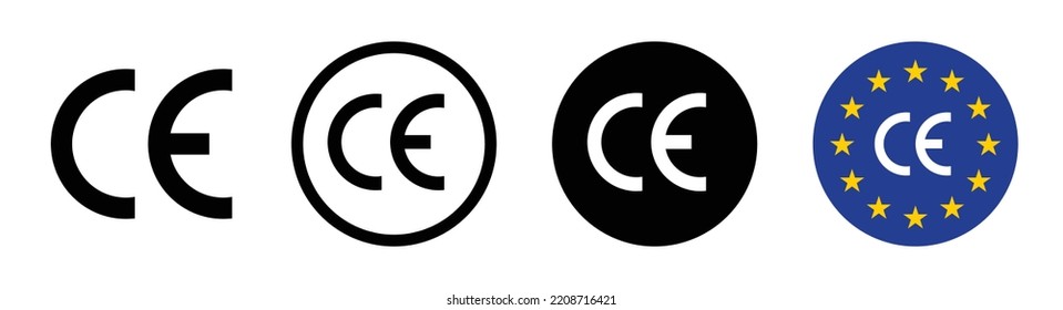 CE marking icon set. CE symbol of Europe certificate. Product packaging quality guarantee sign vector illustration.