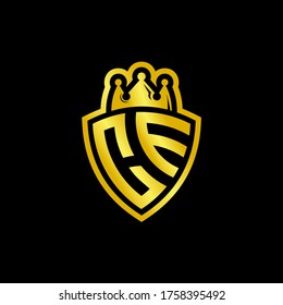 CE monogram logo with shield and crown style design template isolated on black background