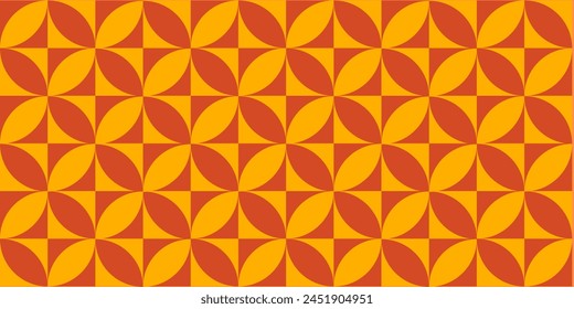 Ce motif géométrique abstrait est composé de formes jaunes et oranges sur un fond blanc. Les formes sont disposées de manière à créer un sentiment de mouvement et de texture.