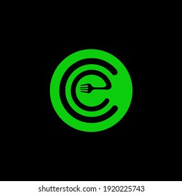 CE Restaurant logo. CE monogram with fork spoon. 