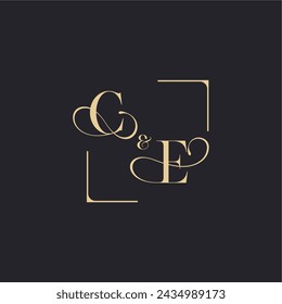 Concepto simple del CE del logotipo del contorno de la boda y del cuadrado del oro del diseño inicial en el fondo blanco