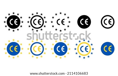 CE standard icons set for packaging design. CE marking european union. Premium quality label, quality guarantee symbol. 