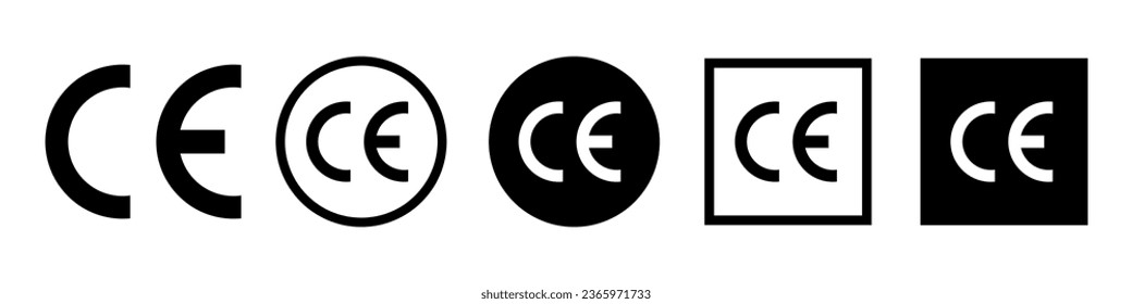 CE standard mark logo set icons for product packaging. Quality assurance of the Europe. For products sold within the European Economic Area - EEA. CE marking European Conformity certification mark