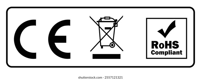 CE, WEE, RoHS logo for industrial standard certificate logo. Environmental protection. Industrial certificate standard safety logo.  