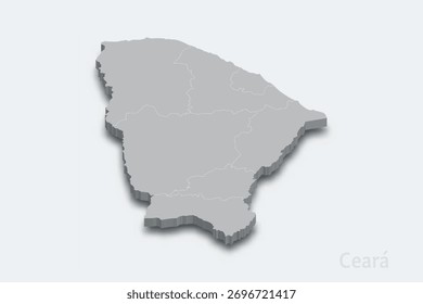 Mapa isométrico Ceara 3d com regiões fronteiriças. Estado do Brasil