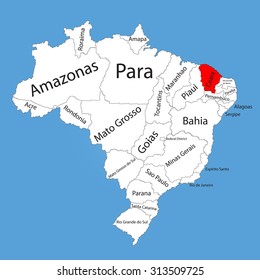 Ceara, Brazil, vector map isolated on Brazil map. Editable vector map of Brazil. 