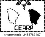 Ceara, Northeastern Brazilian state in silhouette. Woodcut style.