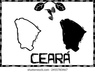 Ceara, estado del noreste de Brasil en silueta. Estilo Woodcut.