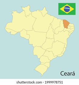 Ceara state, Karte von Brasilien mit Zuständen, Vektorgrafik