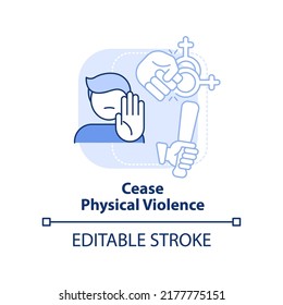 Cease physical violence light blue concept icon. Stop abuse. Dealing with lgbt issue abstract idea thin line illustration. Isolated outline drawing. Editable stroke. Arial, Myriad Pro-Bold fonts used