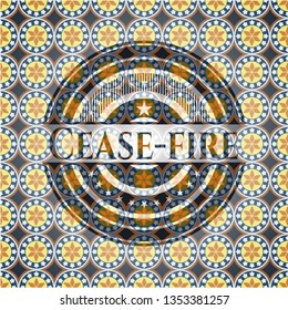 Cease-fire arabic style badge. Arabesque decoration.