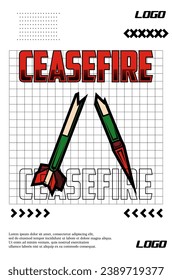 ceasefire with broken rocket brutalism style