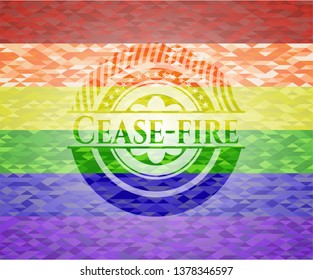 Cease-fire emblem on mosaic background with the colors of the LGBT flag