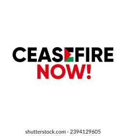 Ceasefire now war in palestine banner, logo text design.