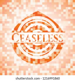 Ceaseless orange tile background illustration. Square geometric mosaic seamless pattern with emblem inside.