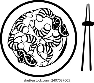 cebiche or sebiche vector icon design, delicious food symbol, authentic local dishes sign, domestic cuisine stock illustration, Peruvian ceviche with lemon and chopsticks concept
