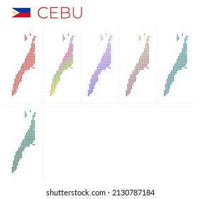 Mapa de puntos de Cebú. Mapa de Cebú en estilo punteado. Las fronteras de la isla están llenas de hermosos círculos de gradientes lisos. Ilustración vectorial con clase.