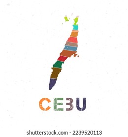Diseño de mapas de Cebú. Forma de la isla con bellas olas geométricas y textura de grano. Ilustración vectorial atractiva.