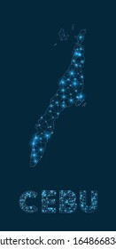 Cebu network map. Abstract geometric map of the island. Internet connections and telecommunication design. Attractive vector illustration.