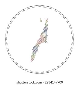 Cebu round logo. Digital style shape of Cebu in dotted circle with island name. Tech icon of the island with gradiented dots. Appealing vector illustration.