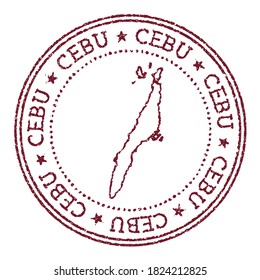 Cebu round rubber stamp with island map. Vintage red passport stamp with circular text and stars, vector illustration.