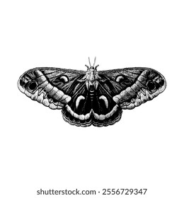 Cecropia Moth hand drawing vector isolated on white background.