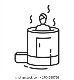 Cedar barrel black line icon. Organic herbal aroma steam sauna for one person. Pictogram for web page, mobile app, promo. UI UX GUI design element. Editable stroke
