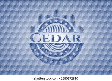 Cedar blue hexagon badge.