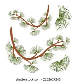 Cedar Branch with Evergreen Needle-like Leaves Vector Illustration.Christmas pine branch, evergreen tree, fir, cedar twig vector icon, winter plants, New Year wood, holiday decoration.
