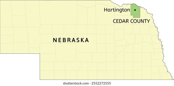 Cedar County and city of Hartington location on Nebraska state map