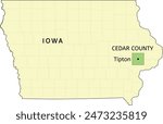 Cedar County and city of Tipton location on Iowa state map