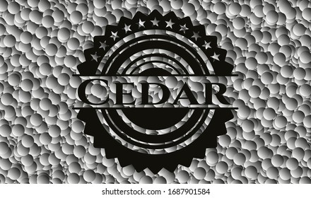 Emblema oscuro cedro con burbujas grises fondo. Retro. Ilustración vectorial. Detallado.