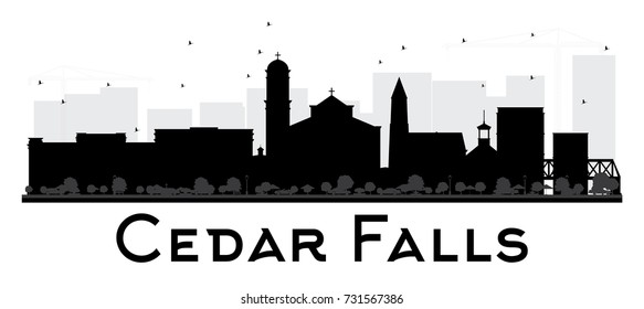 Cedar Falls Iowa skyline black and white silhouette. Vector illustration. Business travel concept. Cityscape with landmarks.