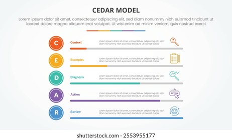 CEDAR feedback model infographic concept for slide presentation with percentage bar progress stack with 5 point list with flat style vector
