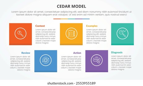 CEDAR feedback model infographic concept for slide presentation with square shape combination up and down with 5 point list with flat style vector