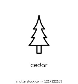 Icono de cedro. Icono moderno de Cedar vector plano moderno con fondo blanco de la colección de naturaleza de línea delgada, ilustración de trazo de contorno editable vectorial