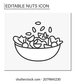  Cedar nuts line icon. Additional nuts for salad to improve flavor. Nuts concept. Isolated vector illustration. Editable stroke