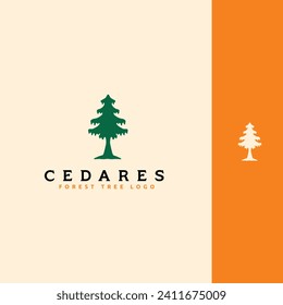 cedar pines tree wood forest logo design vector line