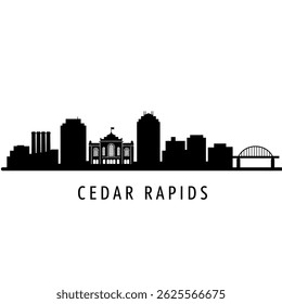 Cedar Rapids IA Skyline with Cityscape, Iowa, and Black.