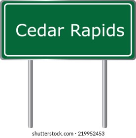 Cedar Rapids, Iowa, road sign green vector illustration, road table, USA city