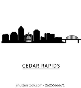 Cedar Rapids Iowa Skyline Silhouette Black.