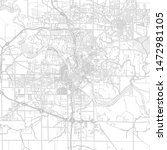 Cedar Rapids, Iowa, USA, bright outlined vector map with bigger and minor roads and steets created for infographic backgrounds.