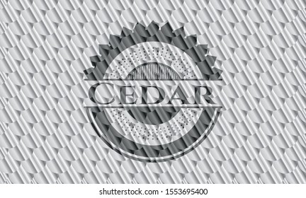 Cedar silver shiny emblem. Scales pattern. Vector Illustration. Detailed.