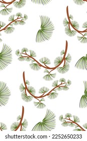 Cedar twig pattern.Evergreen plant and tree seamless pattern, background with pine and fir branch, cedar twig, Christmas and New Year decoration, nature print. Hand drawn vector illustration.