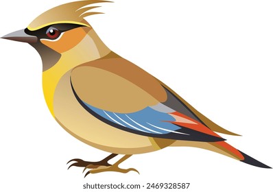 "Ilustración vectorial de la depilación del cedro: aves, naturaleza, fauna, arte, gráfico, diseño, Imagen".