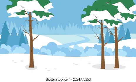 Cedars in the snow on a snowy forest glade